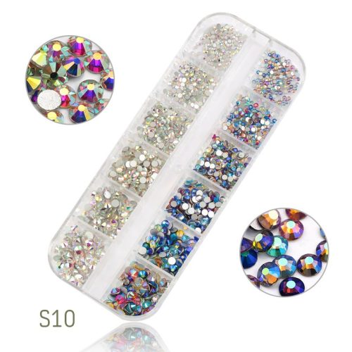 Set of 1440 crystal rhinestones, 2 colours, 6 sizes S10