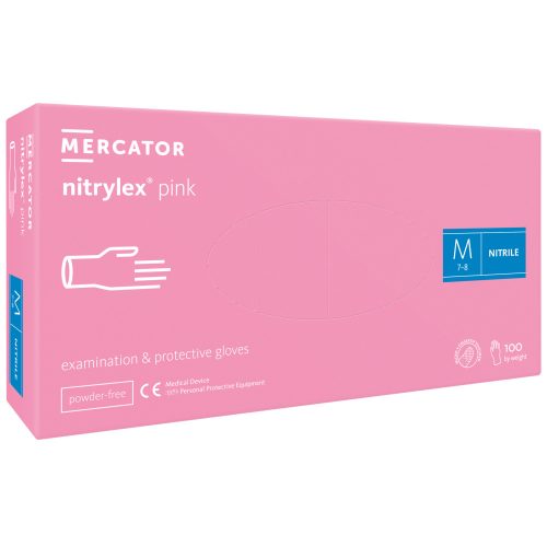 Nitrylex pink nitril púdermentes világos rózsaszín vizsgálókesztyű M                    