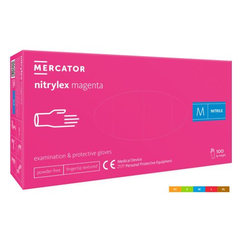 Nitrylex magenta, powder-free nitrile examination gloves in magenta (intense pink) color M